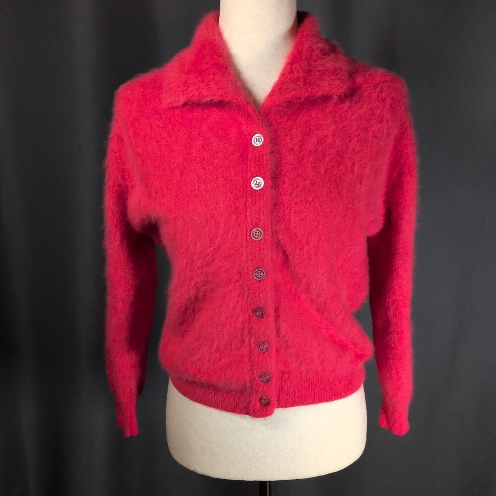 VTG 1950s/60s Cardigan Button Sweater Pink Parkhurst Angora Lambswool Small 38